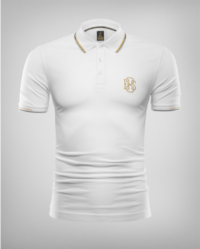 White Polo Shirt with Buttons and Embroidery
