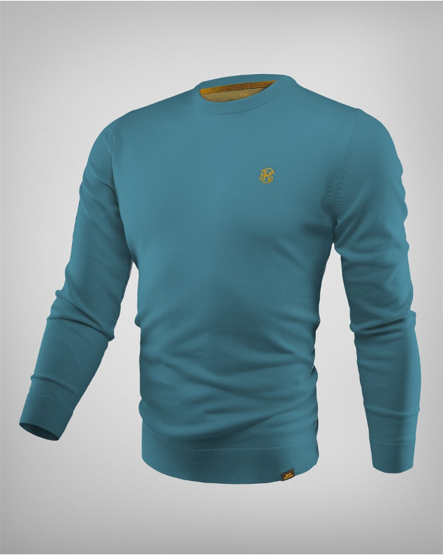 Памучен пуловер H8S в цвят петрол