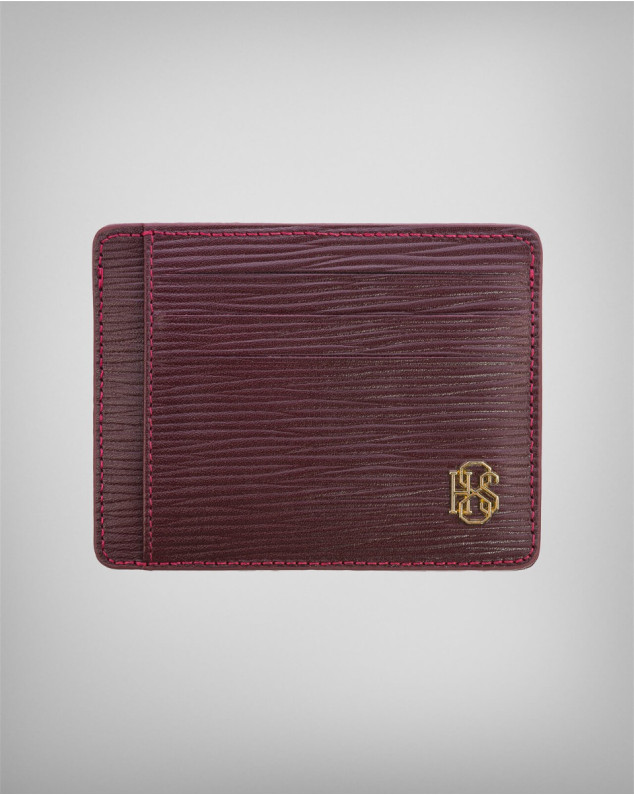 Card holder in burgundy made of 100% natural embossed leather