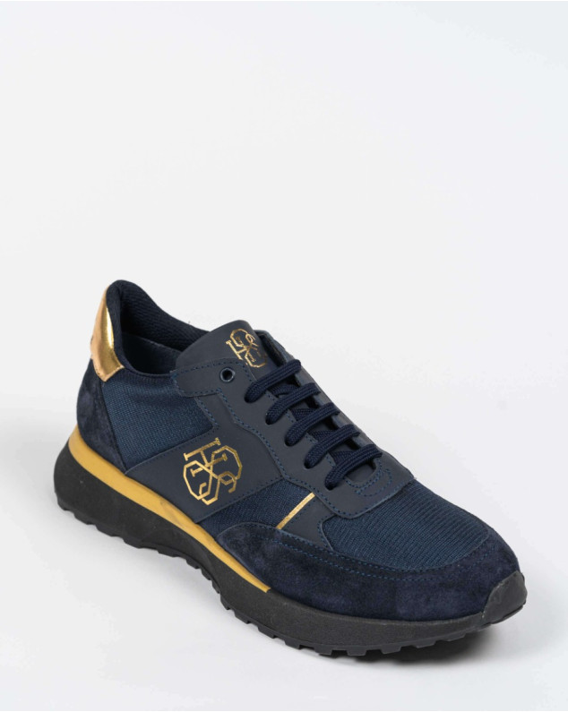 Тъмносини спортни обувки със златни елементи