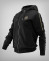 Sudadera de mujer en negro con rayas doradas y estampado