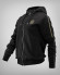 Sudadera de mujer en negro con rayas doradas y estampado